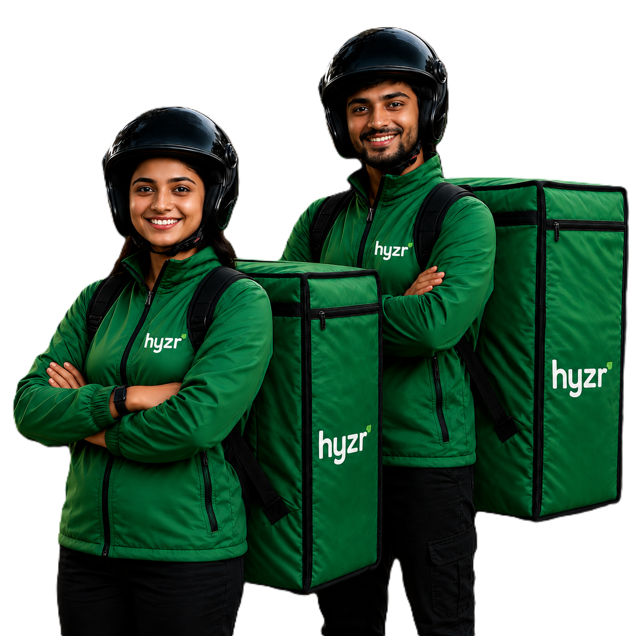Hyzr delivery riders in uniform